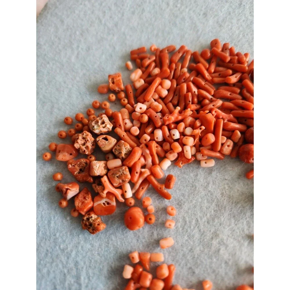 Natural Red Coral Bead Lot 66g Mixed Branch Chip Round Drilled Jewelry Making